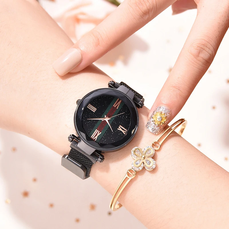 2019 роскошные женские часы с магнитом звездное небо модные платье Женские