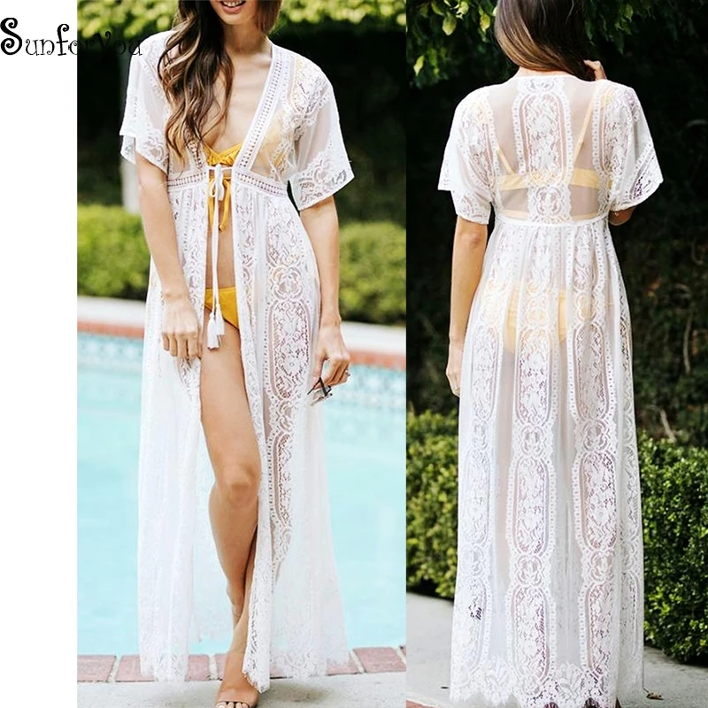 

Lace Cover up Beach dress Swimwear Cover up Women Bathing suit Cover ups Kaftan Beach Sarong 2021 Robe de Plage Beachwear