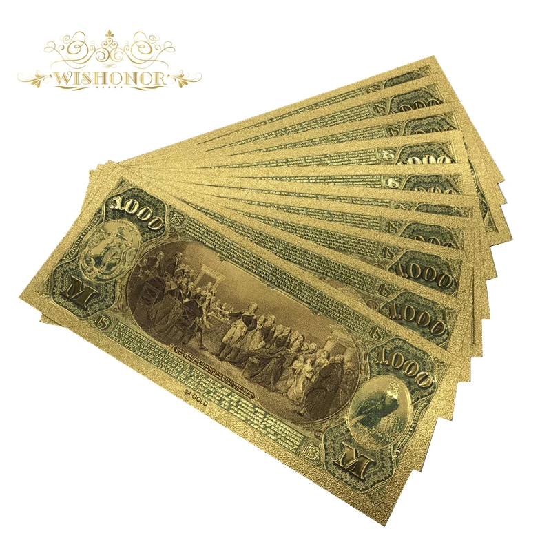 Wishonor 10 шт./лот 1875 год американская цветная Золотая банкнота USD 1000 доллар 24K