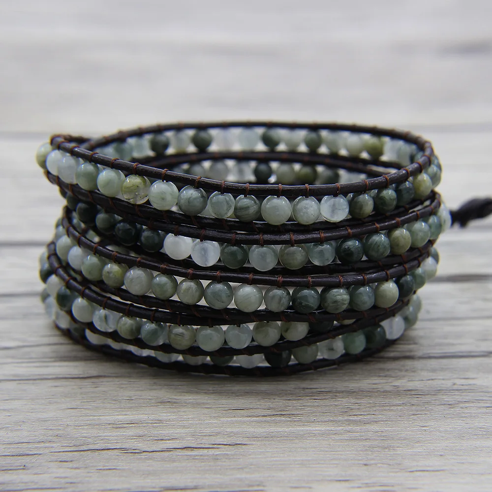 Boho Smaragdite браслет из бисера Йога бусина обертывание кожаный чехол для браслета в