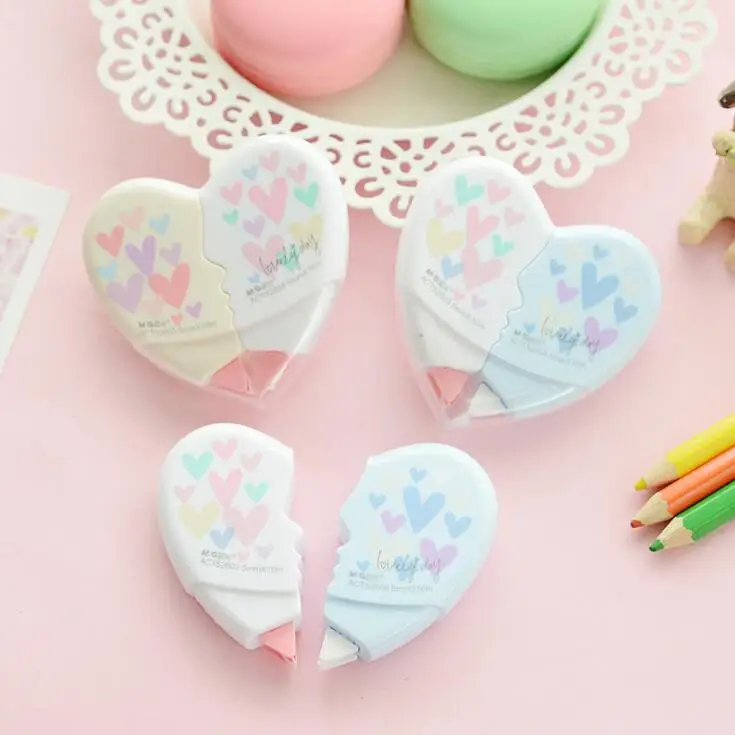 2 шт./пара 10 м творческий kawaii белого цвета в виде сердечка из Корректирующая лента героя из мультфильма для детей, подарок на день рождения школьные канцелярские принадлежности