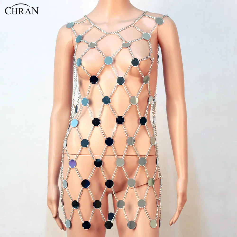 Зеркальный топ из плексигласа CHRAN сетчатая цепочка мини-юбка ожерелье пляжный