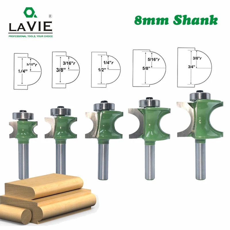 1PC 8mm Shank Milling Cutter Bullnose Half Round Bit Endmill Router Bits Wood 2 Flute Bearing Woodworking Tool