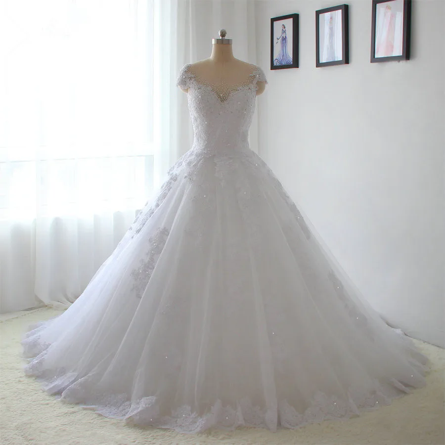 Свадебное платье с рукавами крылышками бальное Vestido De Noiva Princesa блестящее