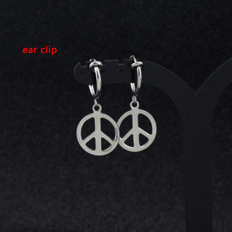 Peace ear clip Для женщин обувь для девочек в стиле «панк» Серьги Нержавеющая сталь с изображением крестообразной звезды мира кролик лезвие кулон, серьги с подвеской Для мужчин в стиле «Рок», «хип-хоп» для фотосъемки в стиле гранж с изображением Ушная клипса - Окраска металла: Peace ear clip