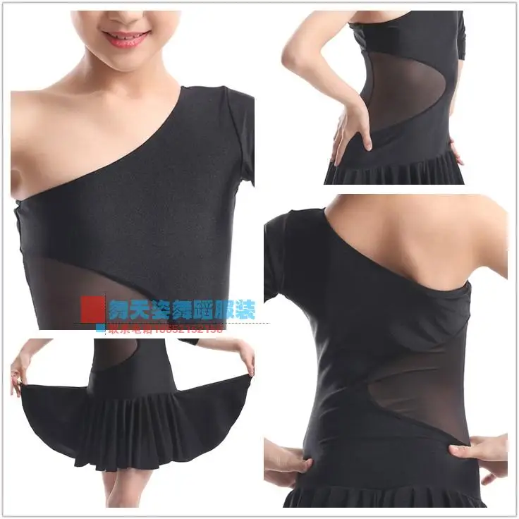 

Child Latin dance costume sexy single sleeves milk silk children latin dance dress for child latin dance exercise dresses