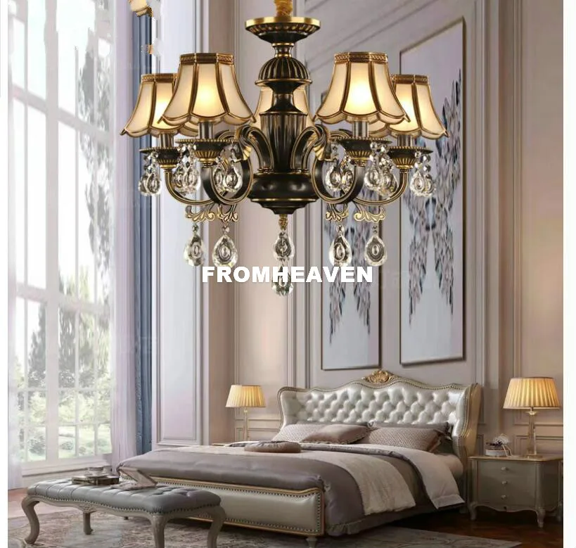 

European Modern 5arms Design Brass Bronze Finish Crystal Chandelier Lamp D68cm H52cm AC Light Fixture Lustre Suspension Lighting