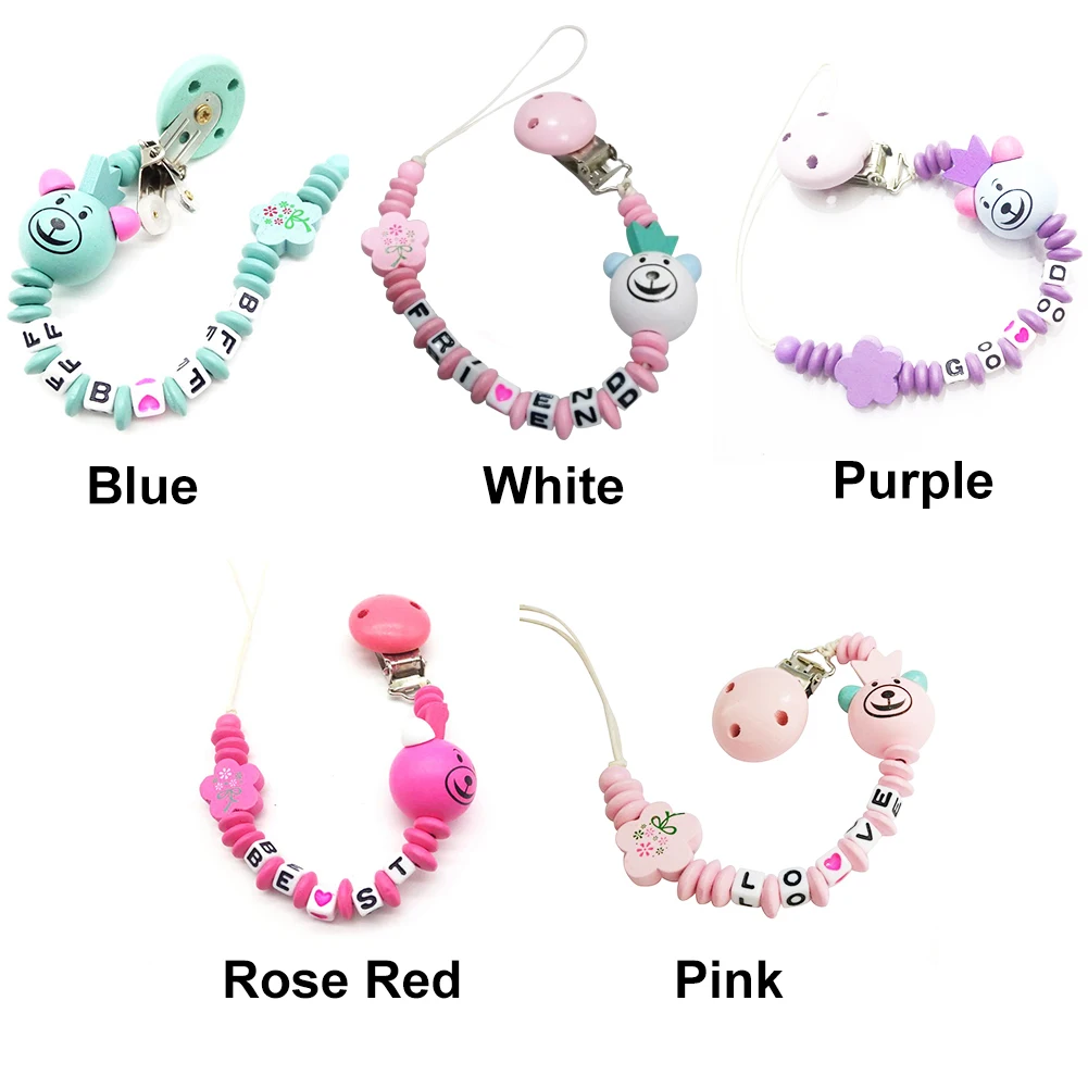 Цепочка с деревянными буквами Соска пустышка клипсой держателем анти падающая