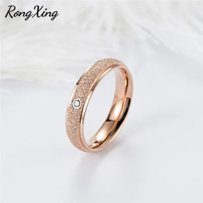 RongXing титановые стальные розовые золотые матовые кольца для женщин и мужчин