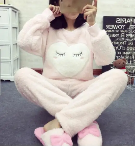 Зимние фланелевые пижамы для женщин, милые женские пижамы, Пижама Kigurumi, высокое качество, повседневные мягкие пижамы для женщин, 2 шт
