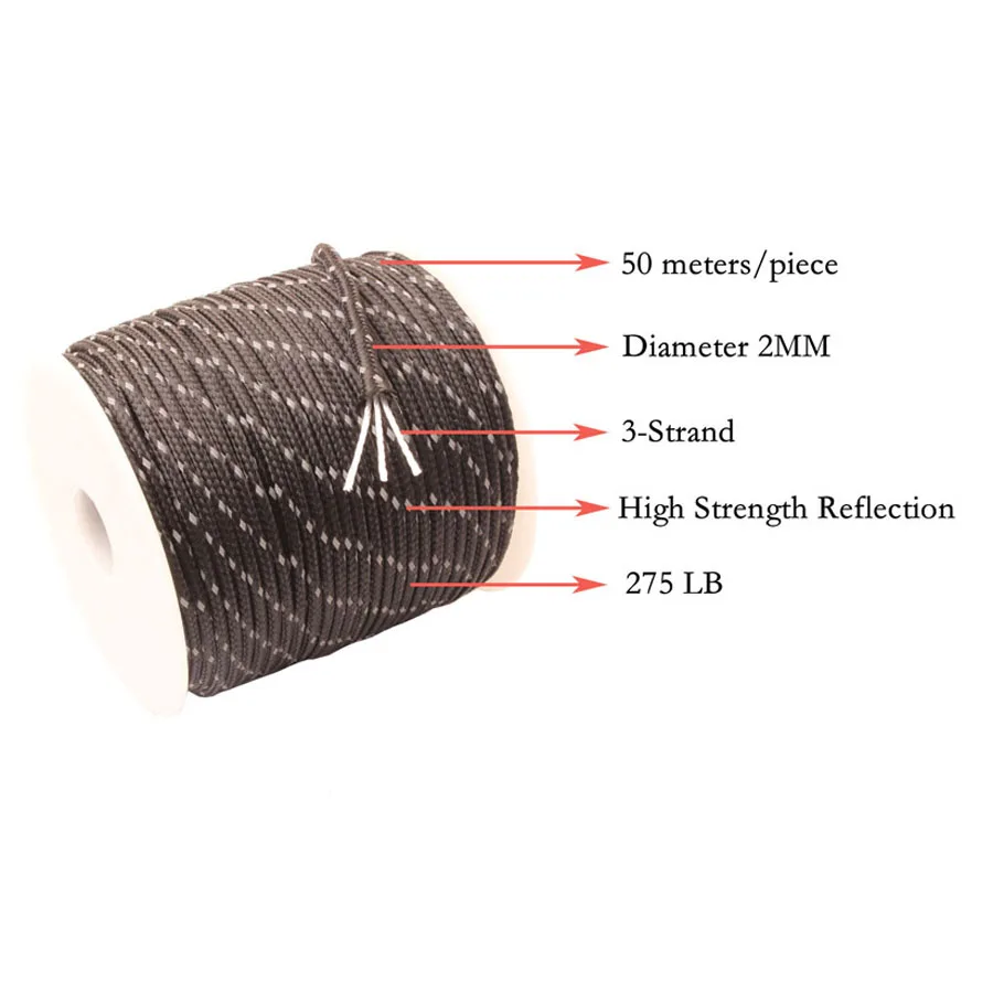 Светоотражающий Паракорд 2 мм трехжильный сердечник для кемпинга парашютный