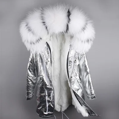 21 OFTBUY пальто с натуральным мехом, зимняя куртка, Женское пальто, воротник из натурального меха енота, длинная парка с подкладкой из кроличьего меха, уличная одежда, новинка - Цвет: 21