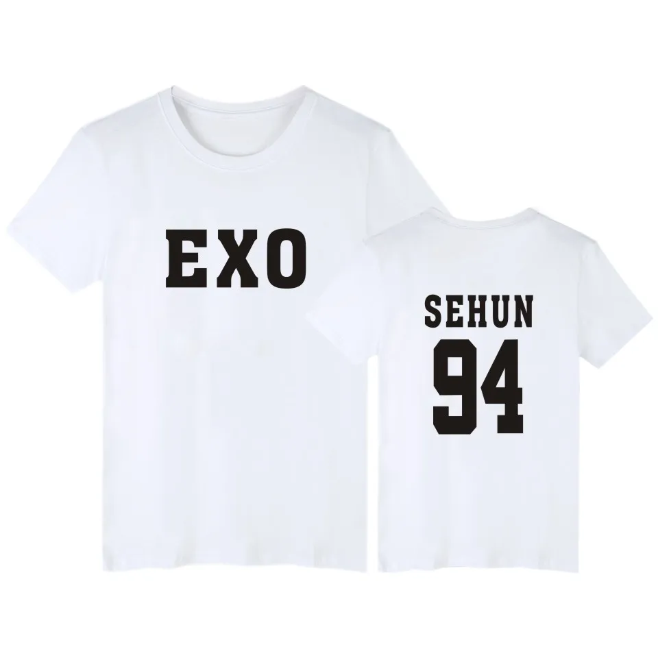 

EXO Short Sleeve Tee Shirt Men Funny Summer Style Fashion Casual 4XL Cotton T-shirt EXO Kpop Black XIUMIN SEHUN Tshirt Women