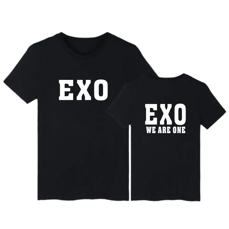 EXO Short Sleeve Tee Shirt Men Funny Summer Style Fashion Casual 4XL Cotton T-shirt Kpop Black XIUMIN SEHUN Tshirt Women | Мужская