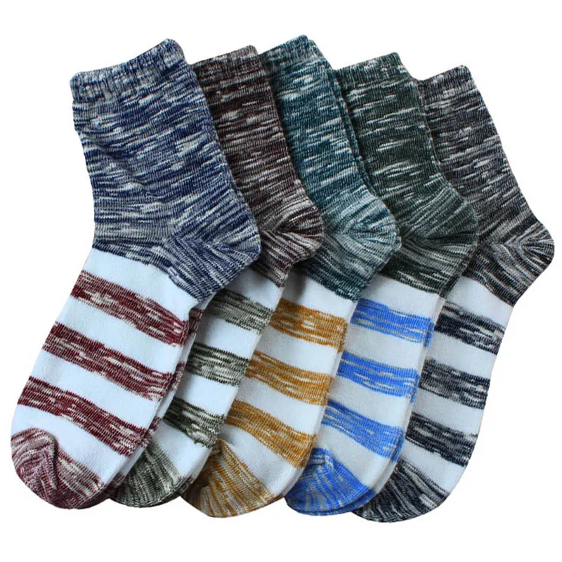 

Autumn Winter Fashion Men Cotton Socks Male Creative Stripe Socks Retro National Style Socks Men Meias Sox Calcetines 5pairs/lot