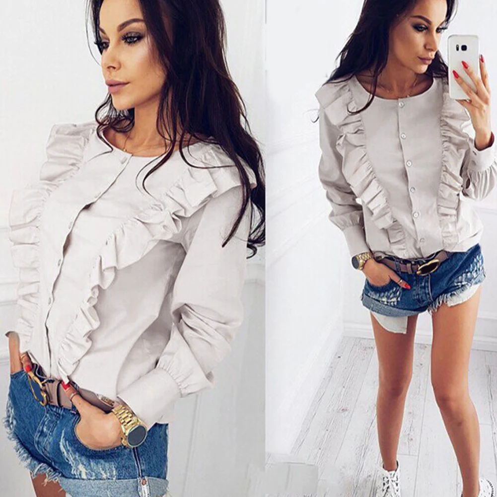 Женские весенние однотонные повседневная одежда офиса Топы Блузка с длинным