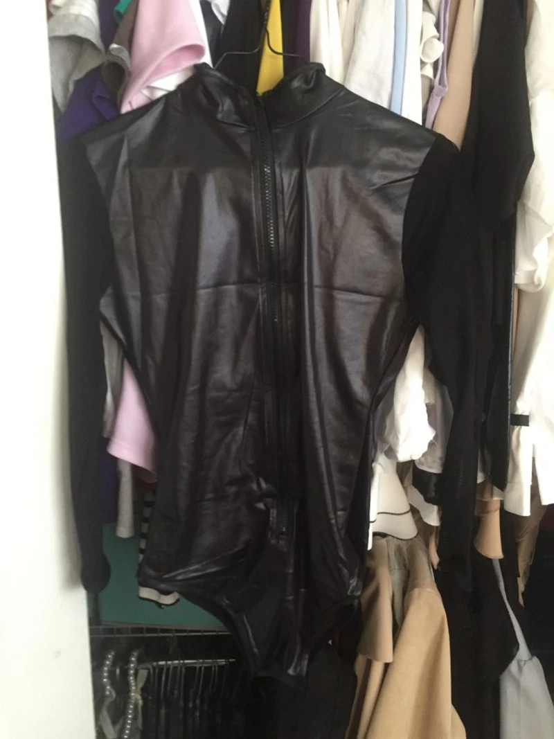 Женский латексный костюм на молнии сетчатый облегающий из искусственной