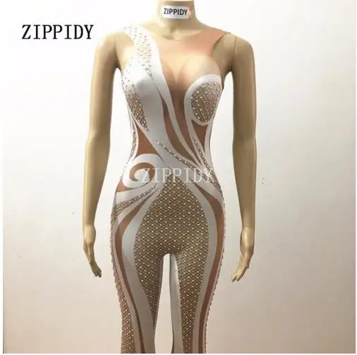 fashion sexy Sparkly Rhinestone Jumpsuit Celebrate Leggings Outfit Costume Singer Performance Show Bodysuit Wear