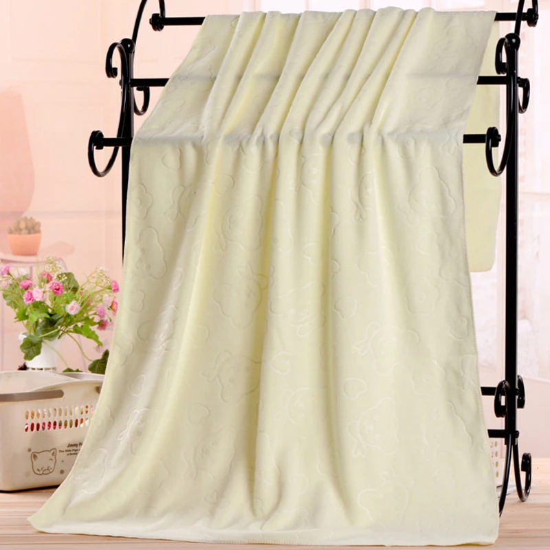 Light yellow Горячее предложение полиэфирное банное полотенце 70*140 см водопоглощающее сушильное одноцветное детское мягкое плотное купальное полотенце с принтом медведей - Цвет: Light yellow