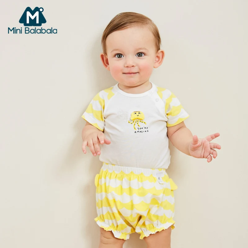 Mini balabala2019, детский летний комбинезон, хлопковый, хитовый, цветной, для маленьких мальчиков, тонкий, цельный, мягкий и красивый, одежда