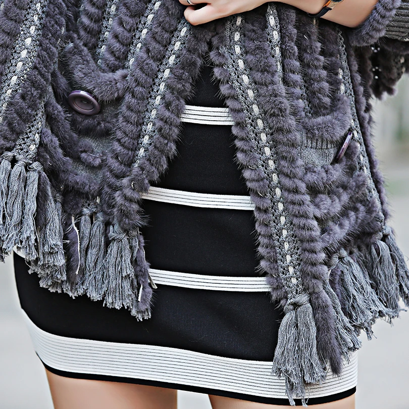 Женский кашемировый шарф из натурального меха норки Длинные теплые накидки