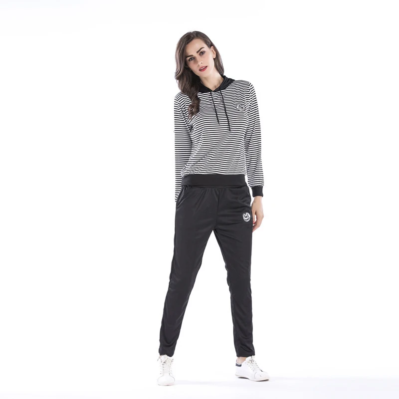 2018 spring and autumn new striped hat sweater trousers two-piece casual sports suit | Женская одежда