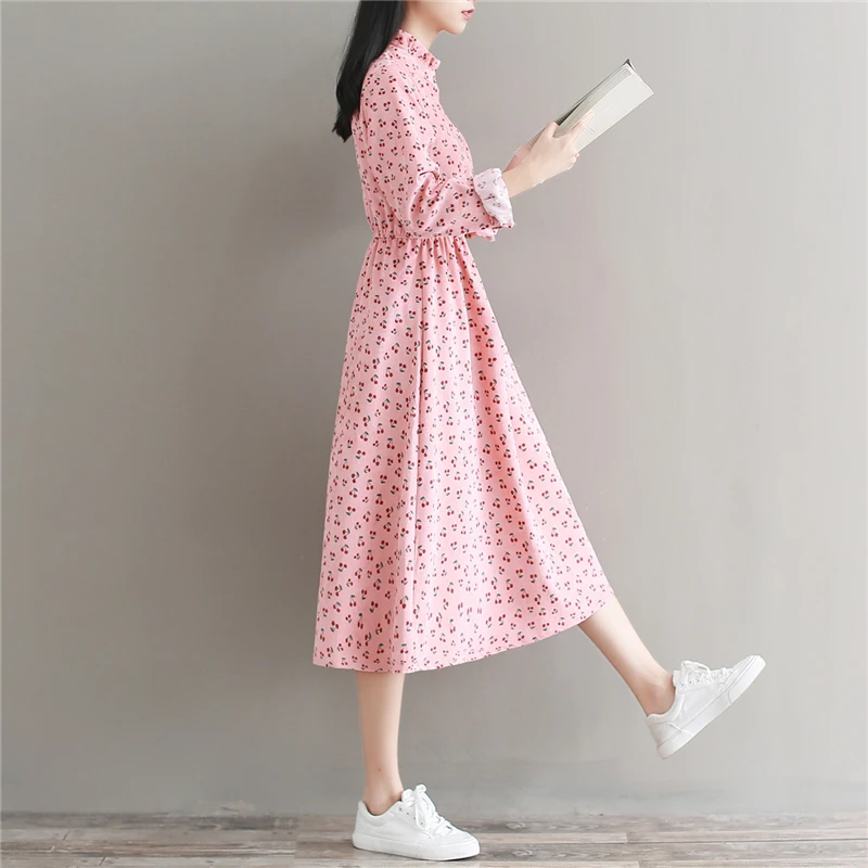 Новинка осени 2018 женское розовое платье с длинным рукавом модное вельветовое