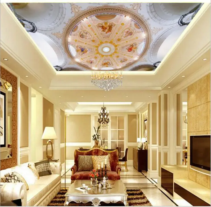 Домашний декор 3D потолочные стерео обои фрески европейские золотые цветы 3d для