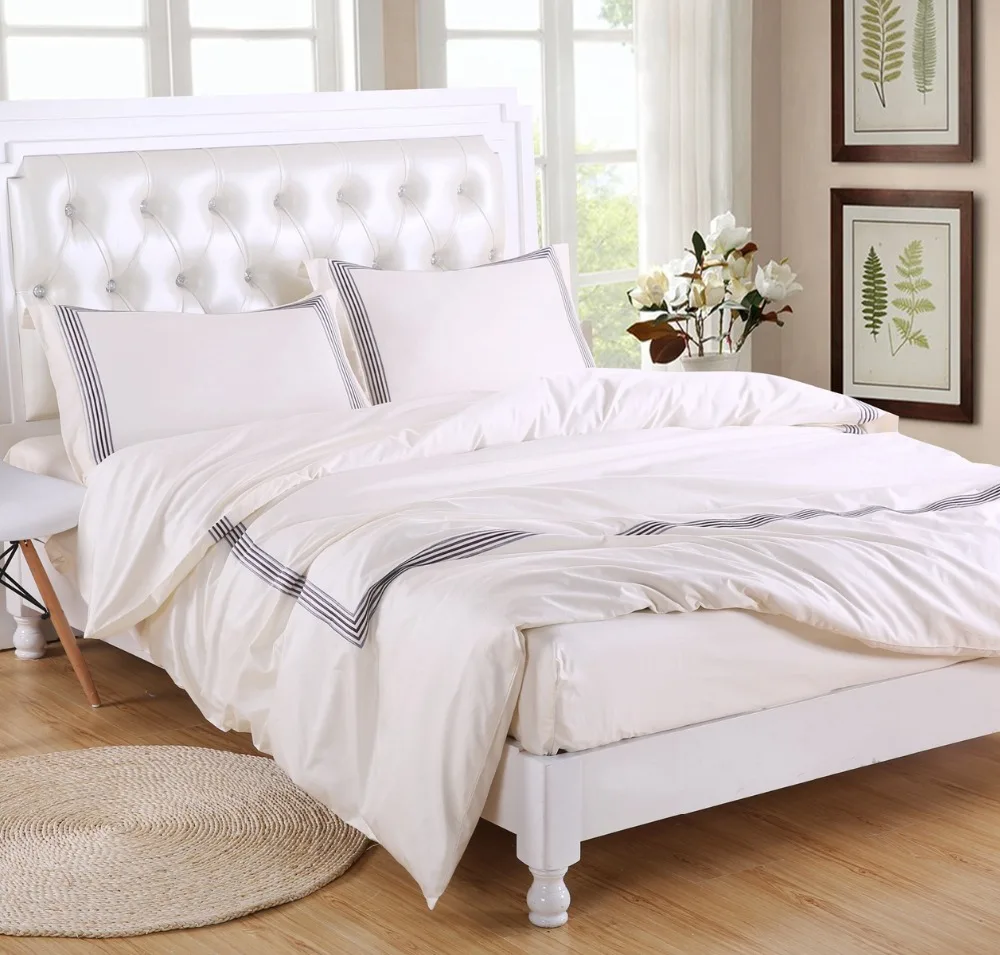 

400Thread Count Bedding set Duvet Cover Set Cream with Grey Embroidery