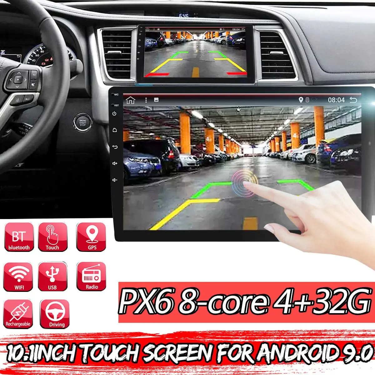 PX6 8 ядерный Android 9,0 4+ 32G Автомобильный мультимедийный плеер 2DIN bluetooth радио gps сенсорный 10,1 автомобильный MP5 плеер с резервной камерой