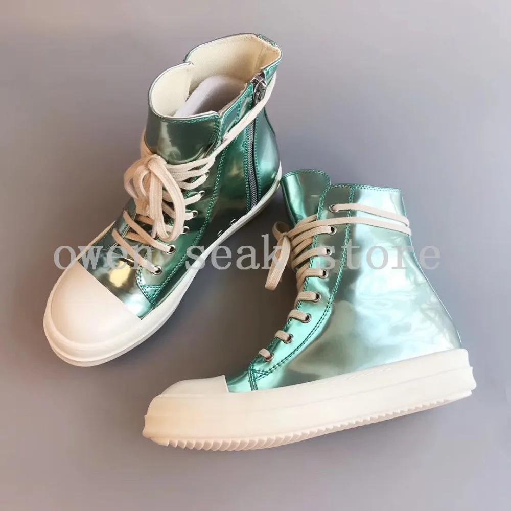 19ss Owen Seak/Мужская парусиновая обувь; роскошные кроссовки спортивные ботинки на шнуровке с высоким берцем; Повседневная Брендовая обувь на плоской подошве на молнии; Цвет Черный; большие размеры