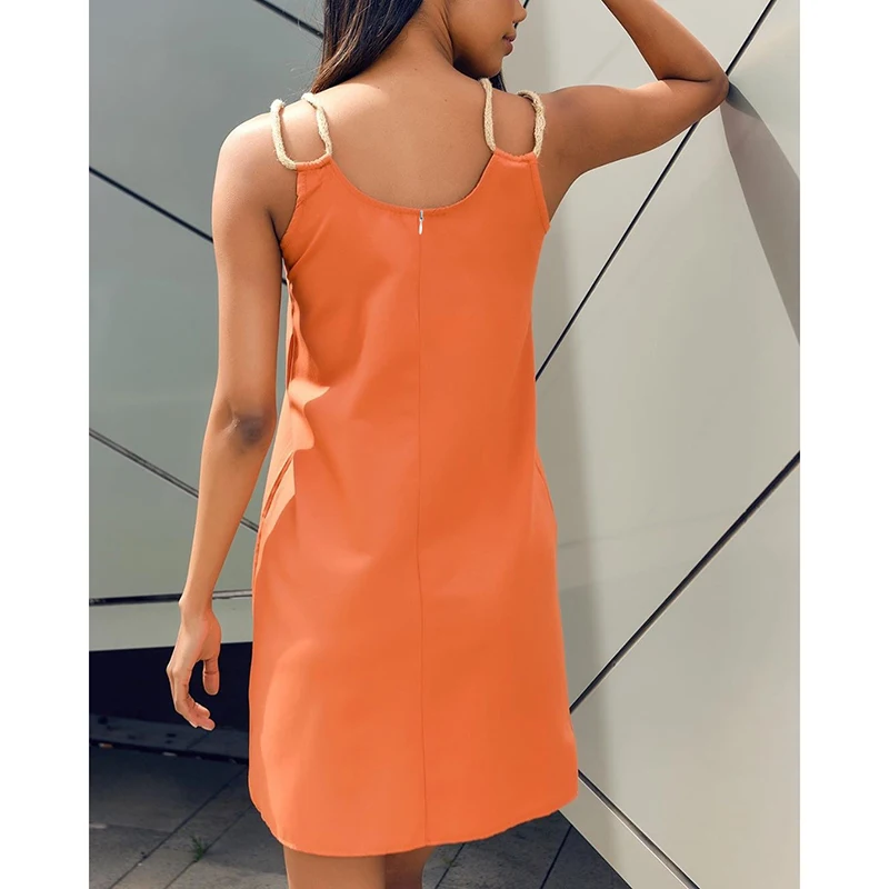 Женское сексуальное платье на бретельках повседневное однотонное летнее