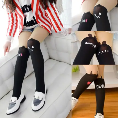 Детские чулки для девочек модные облегающие однотонные милые Мультяшные котята