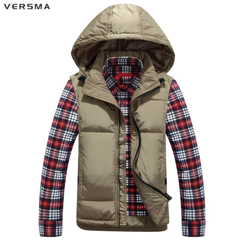 VERSMA Slim Fit зима теплая куртка без рукавов пуховой жилет для мужчин черный с