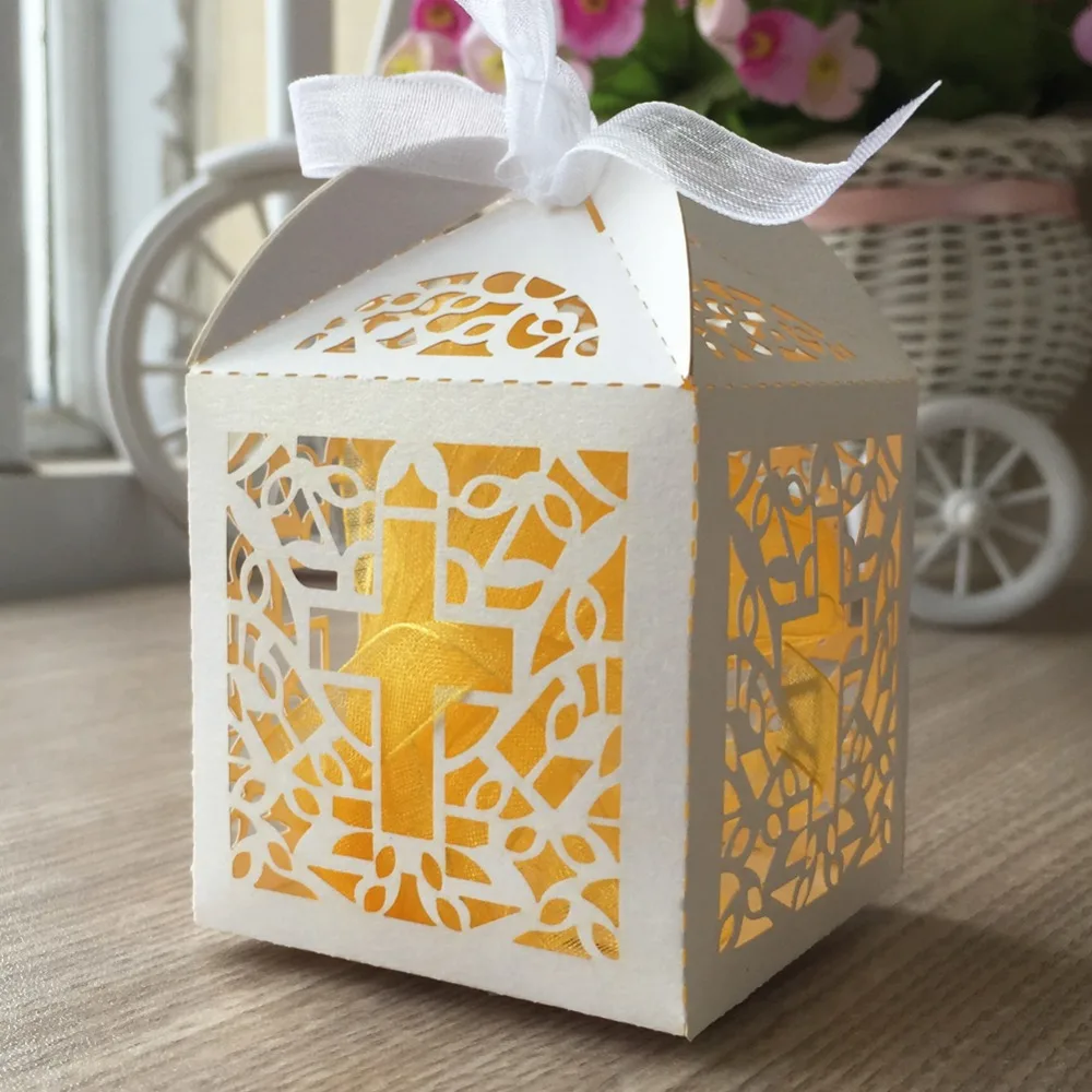 100 шт. коробка для конфет с лазерной резкой и рисунком крестика мини размер товары