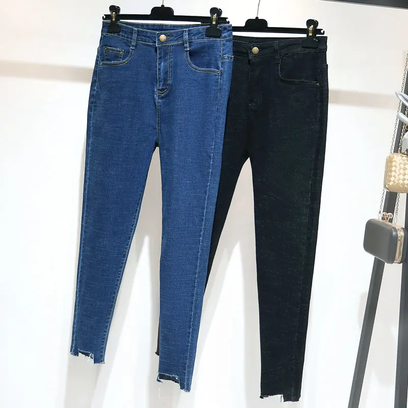 Женские узкие джинсы-карандаш черные джинсы стрейч с завышенной талией модель