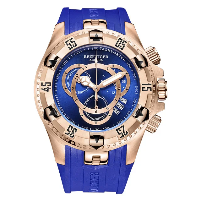 Reef Tiger/RT дизайнерские спортивные часы Супер Светящиеся с хронографом даты все черные резиновые ремешок повседневные часы RGA303-2 - Цвет: RGA303-2-PLL