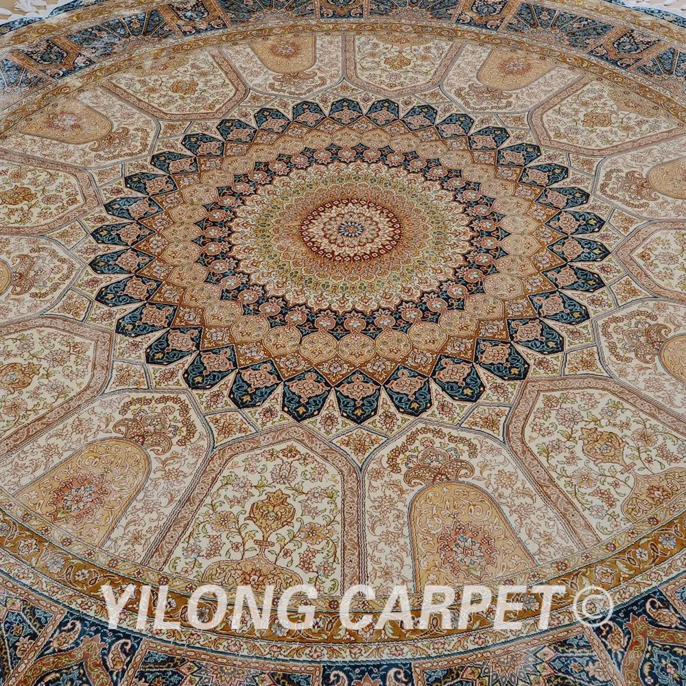 Yilong 8,2 'x8. 2' персидский шелковый ковер бежевый медальон изысканный круглый Восточный ковер(1729