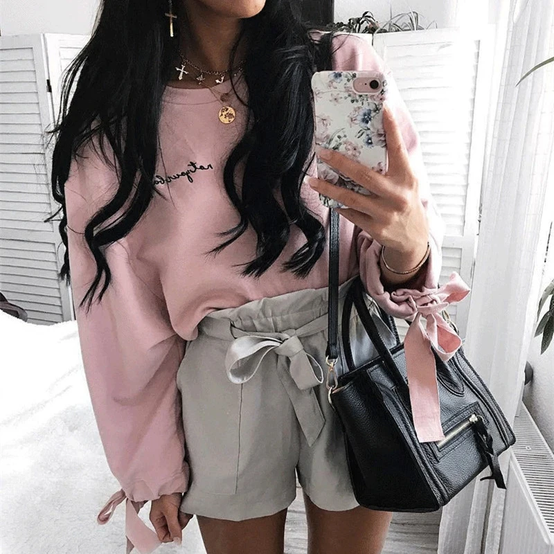 Женские повседневные свободные толстовки укороченные топы с длинным рукавом