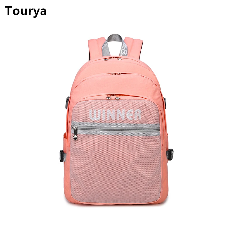 

Toury High Quality Solid College Students Backpack Teens Girls Designer Outside Mesh Bag Waterproof Polyester Women Backpacks