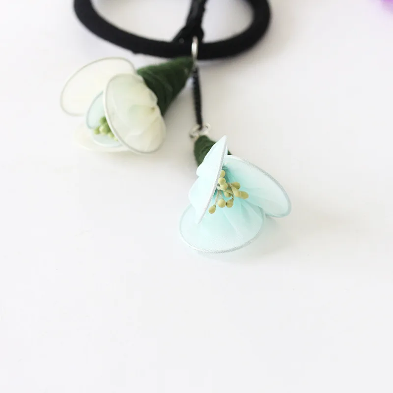 

Double Silk Yarn Cloth Flowers Long Ribbon Bands Tassel Elastic Hair Bands Ponytail Holder for Women Headwear Hair Accessories