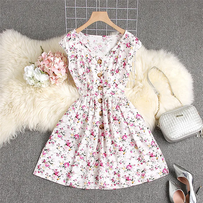 Женское однобортное платье без рукавов ALPHALMODA с цветочным принтом высокой талией