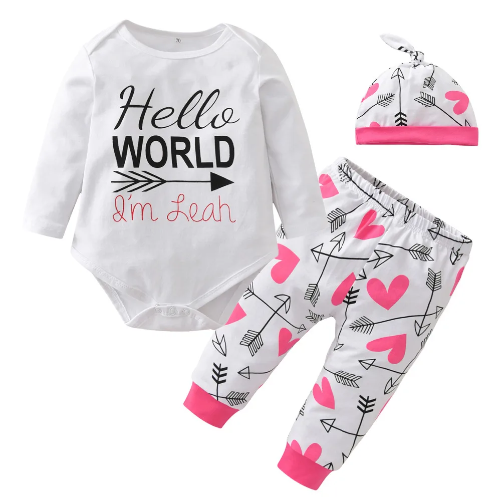Одежда для новорожденных девочек Hello World 100% хлопок комбинезон с длинными рукавами