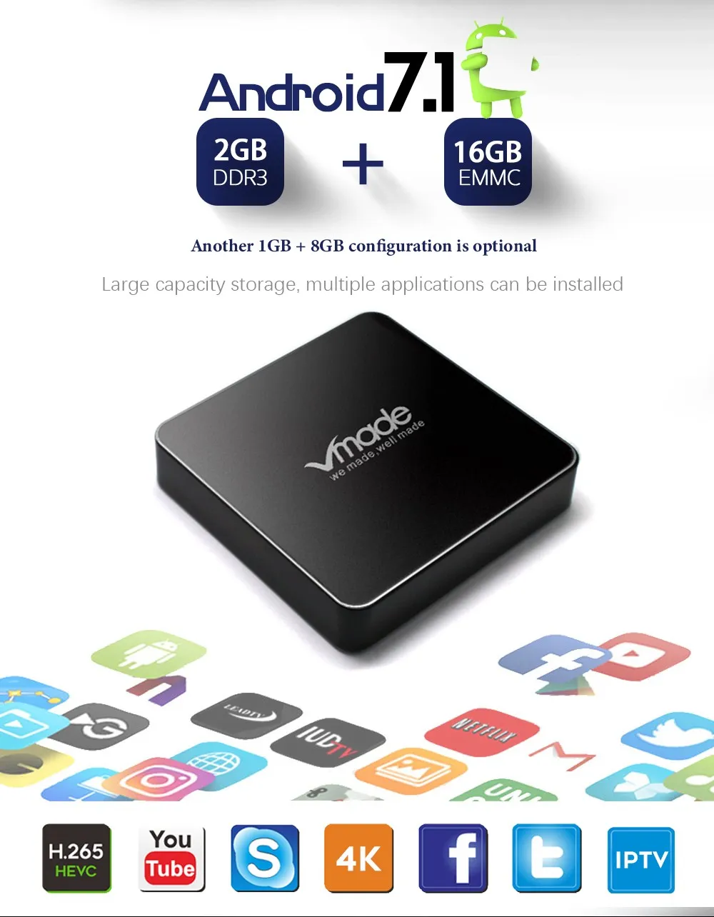 Vmade новейший V96 PRO Android 7,1 OS Amlogic S905W четырехъядерный 1G+ 8G поддержка 802,11 b/g/n wifi H.265 Смарт Мини ТВ приставка медиаплеер