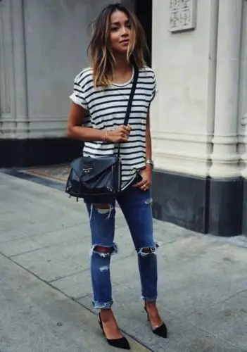 Женские полосатые топы с круглым вырезом и коротким рукавом новинка 2019|Футболки|