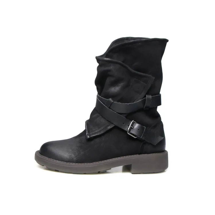 MLJUESE/женские ботильоны из овечьей кожи с пряжкой на ремешке винтажные женские