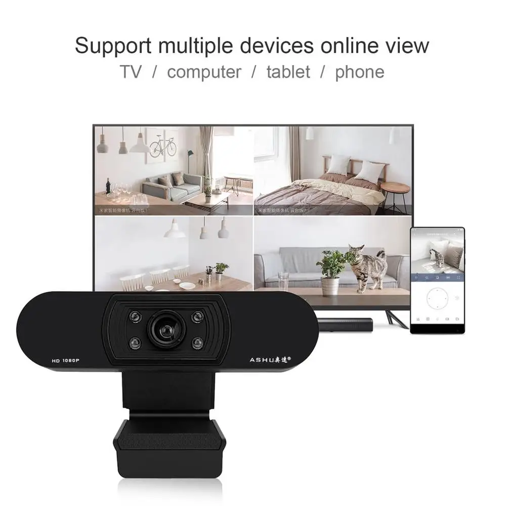 Профессиональная веб камера 1080P USB2.0 с широкой совместимостью для ноутбука