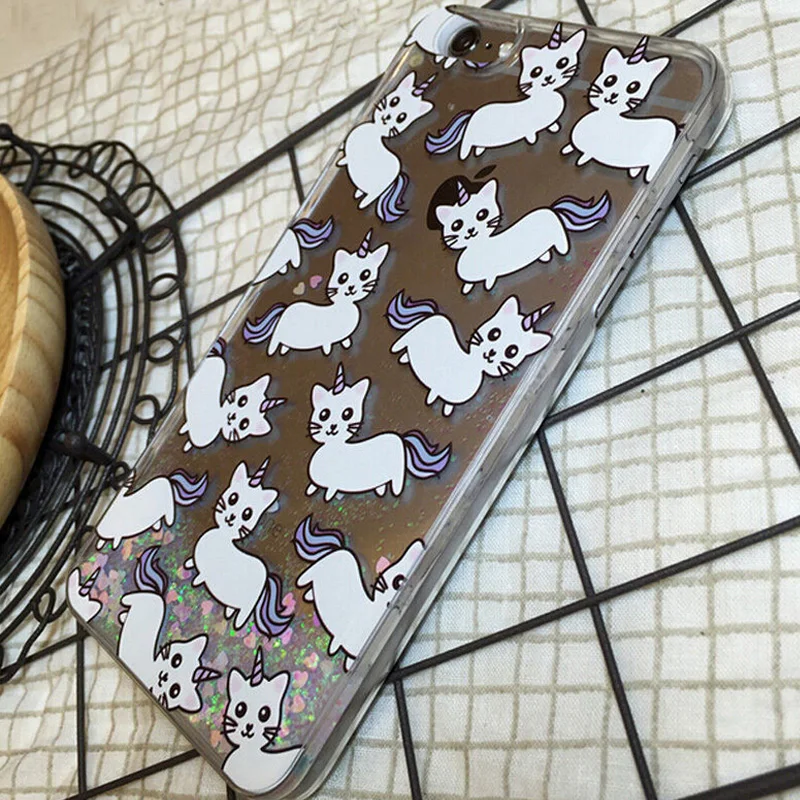 Единорог Кошка Жидкий Блеск Телефон Дело Чехол Для iphone 5/5c/6/6/6 Плюс Samsung Galaxy S5/S6/S6