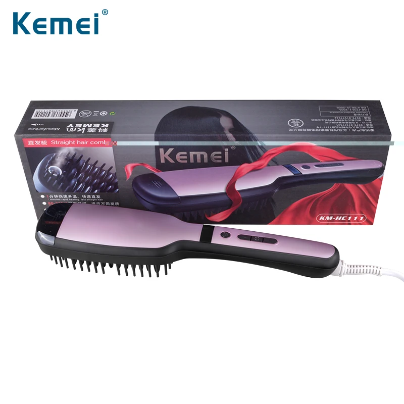 Kemei Electric Steam Spray Hair Straightener LCD Display Brush High Quality Rapid Heating Care Comb Alloy Irons | Красота и здоровье