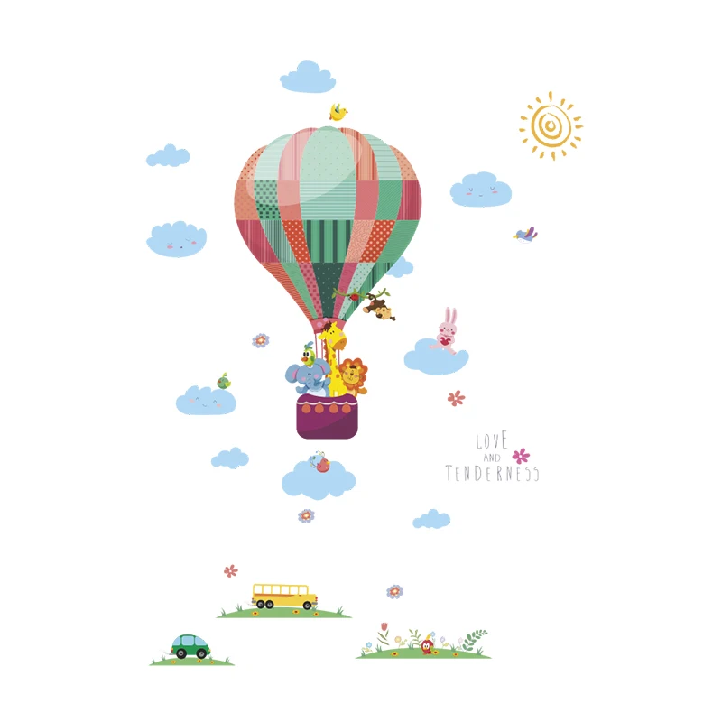 

Hot Air Balloon Giraffe Animals Wall Stickers For Kids Room Decoration Accessories Living Room Decor Mural Home Wall Art Decals